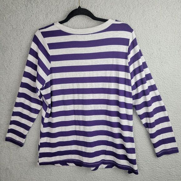 Zena Woman Tunic Shirt Womens L Navy Blue White V-Neck Flattering Angle Stripes - Picture 2 of 10